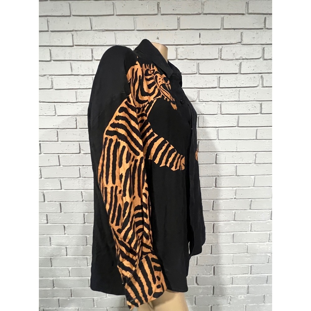 Farm Rio Black Orange Tiger Graphic Oversized Button Down Shirt Womens | Small - Picture 8 of 14